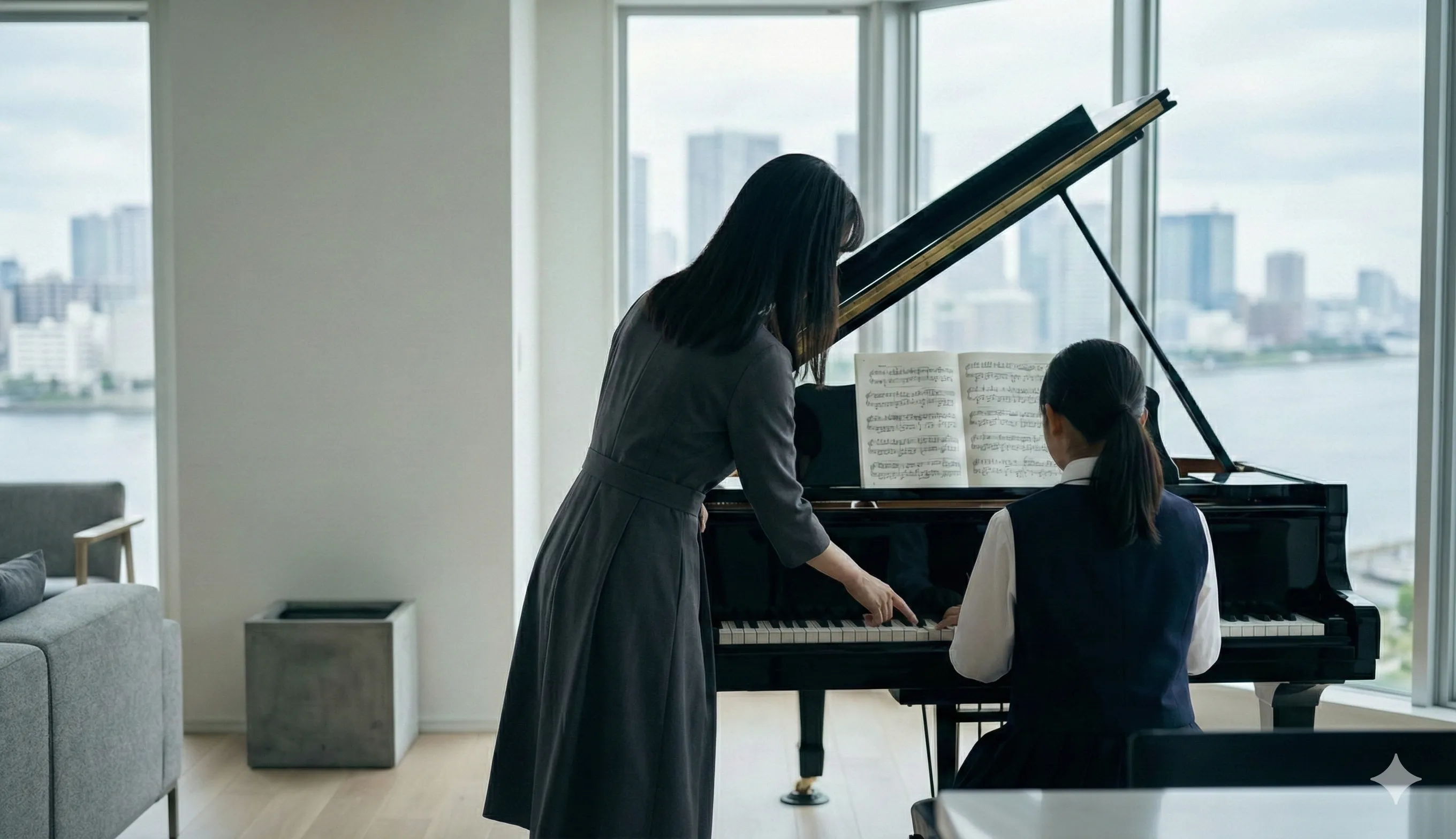越中島エリアでの子供のピアノレッスン風景