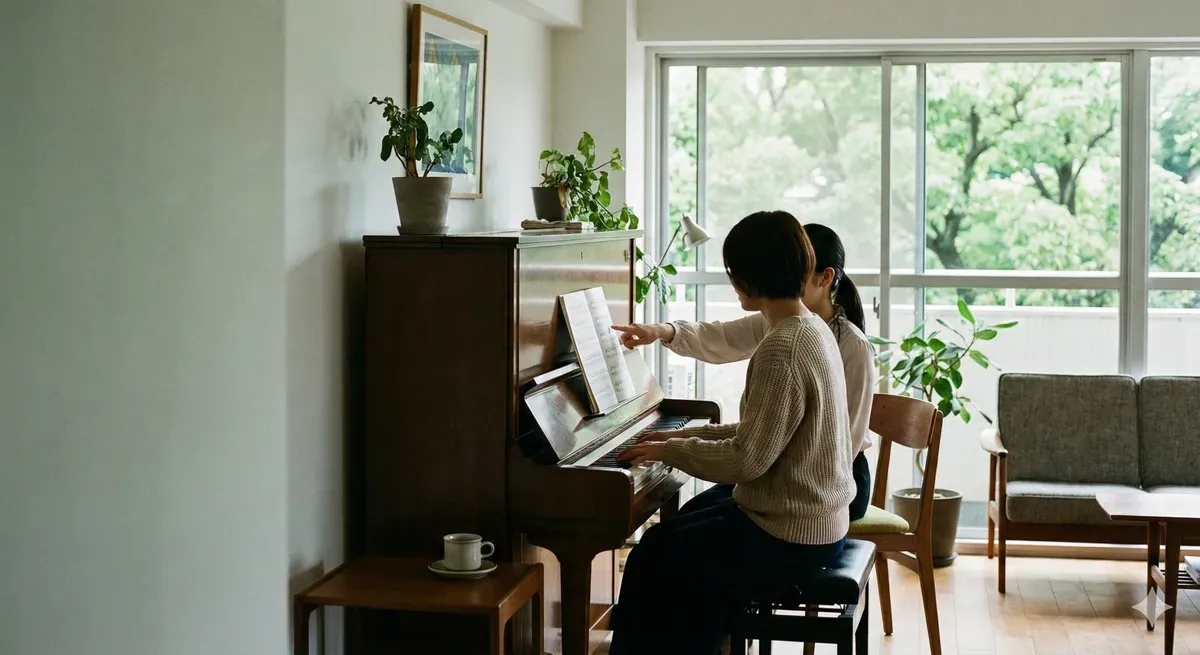 清澄白河での女性のピアノレッスン風景